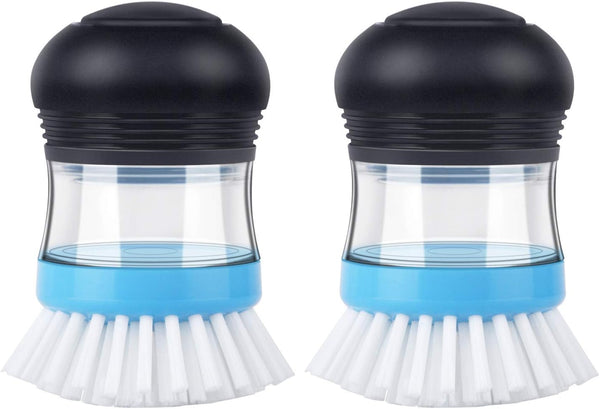 MR.SIGA Soap Dispensing Palm Brush, Kitchen Brush for Dish Pot Pan Sink Cleaning, Pack of 2, Navy/Blue