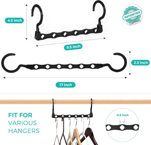 HOUSE DAY Space Saving Hangers 10 Pack, Black Magic Multi Organizer, Closet Storage System Space Saver, Collapsible Hangers for Clothes