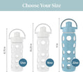 Lifefactory 22-Ounce Glass Water Bottle with Active Flip Cap and Protective Silicone Sleeve, Denim