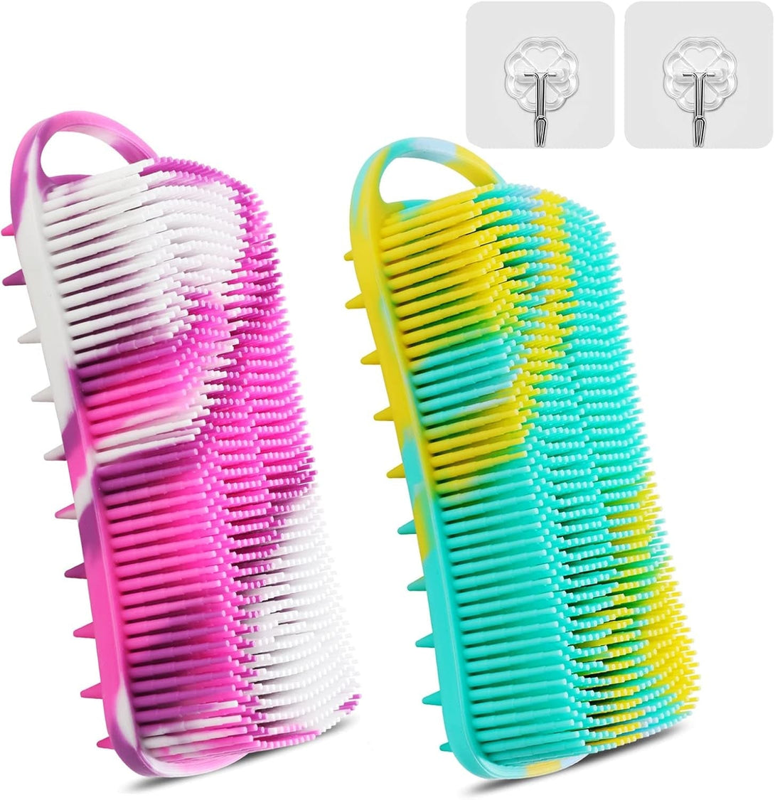 Silicone Body Scrubber, 2 in 1 Body Brush & Hair Scalp Brush for Shower and Bath, Easy Clean, Lathers Well, Stimulating Blood Circulation More Hygienic than Loofah,Women Men.Purple,Green