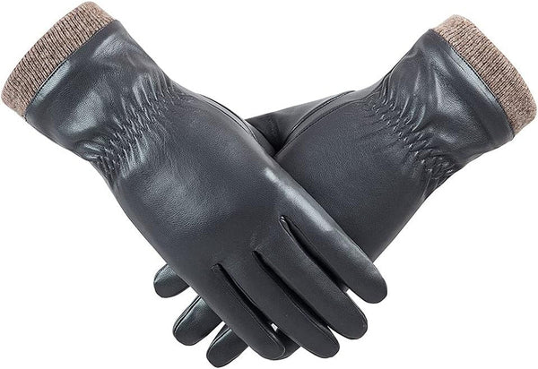 REDESS Winter Leather Gloves for Women, Wool Fleece Lined Warm Gloves, Touchscreen Texting Thick Thermal Snow Driving Gloves