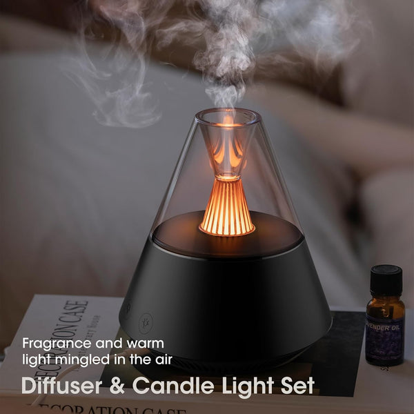 Essential Oil Diffuser, Modern Style Aroma Diffusers with Candle Light Remote Control, USB Powered 150Ml Ultrasonic Cool Mist Aromatherapy for