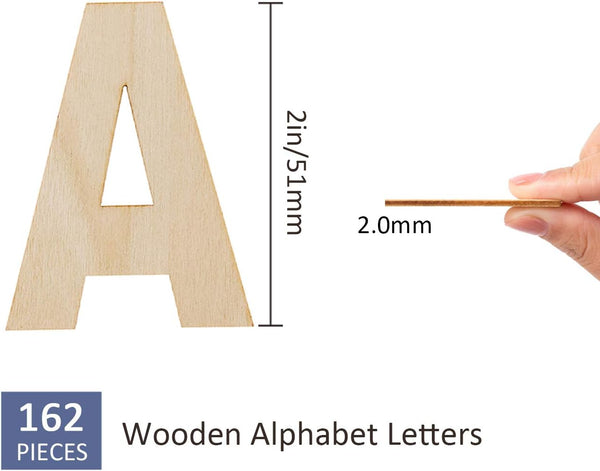 FROSTDONKEY 162 Pieces 2 Inch Unfinished Wooden Craft Letters with Storage Tray, 2 in Small Wooden Alphabet Letters for Crafts, Wall Decor, DIY,