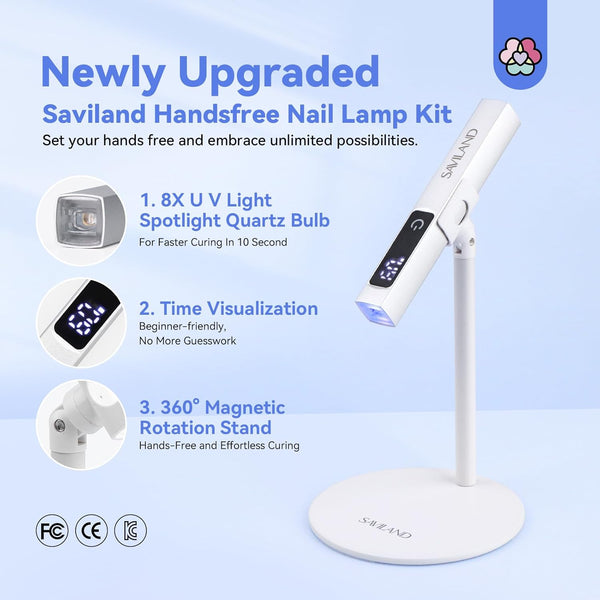SAVILAND LED U V Light with Magnetic Stand & LCD Screen Portable Nail Lamp Kit Handsfree 2-Timer Modes Portable Mini Nail Dryer Stand for Gel