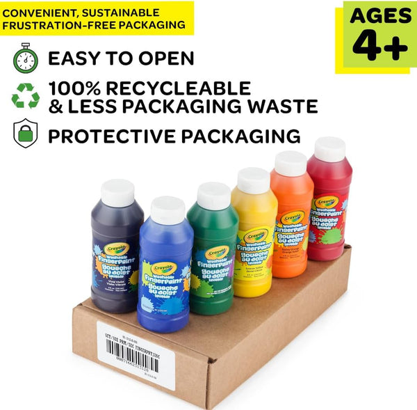 Crayola Washable Finger Paints (6Ct), Toddler Paint Set, Nontoxic Finger Paint for Kids, Arts & Crafts Supplies for Toddlers, Easter Basket