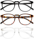 Przene 3 Pack Blue Light Blocking Glasses Women/Men,Retro round Computer Glasses anti Eye Strain/Uv/Glare, Gaming Glasses. (Black/Crystal/Amber)