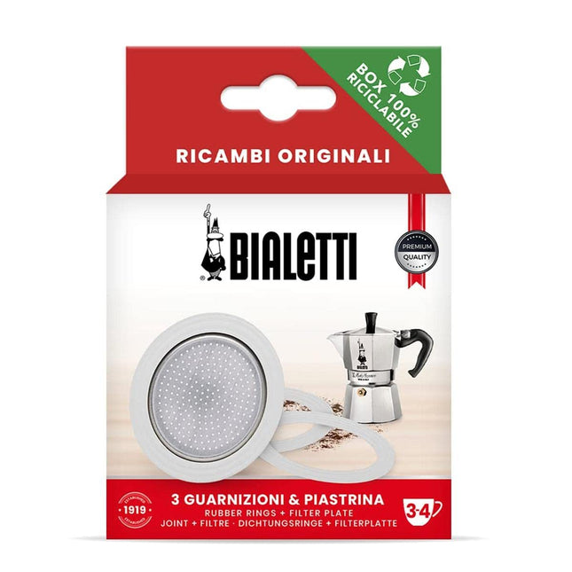 Bialetti Spare Parts, Includes 3 Gaskets and 1 Plate, Compatible with Moka Express, Fiammetta, Break, Happy, Dama, Moka 