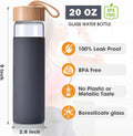 20 Oz Borosilicate Glass Water Bottle with Bamboo Lid and Silicone Sleeve â Reusable BPA Free Drinking Bottle with Lids - Cute Bottle for Women -