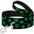 Dog Leash St Pats Clovers Scattered2 Black Green 4 Feet Long 0.5 Inch Wide