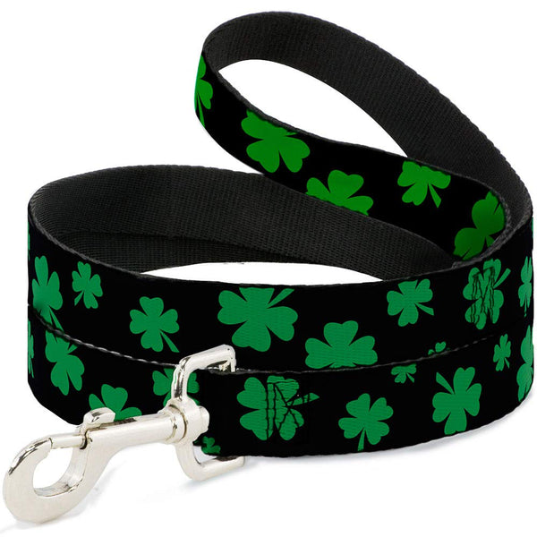 Dog Leash St Pats Clovers Scattered2 Black Green 4 Feet Long 0.5 Inch Wide