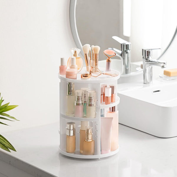 Hblife 360 Rotating Makeup Organizer Adjustable Carousel Large Capacity Revolving Perfume Organizer Skincare Organizers Cosmetic Storage Spinning