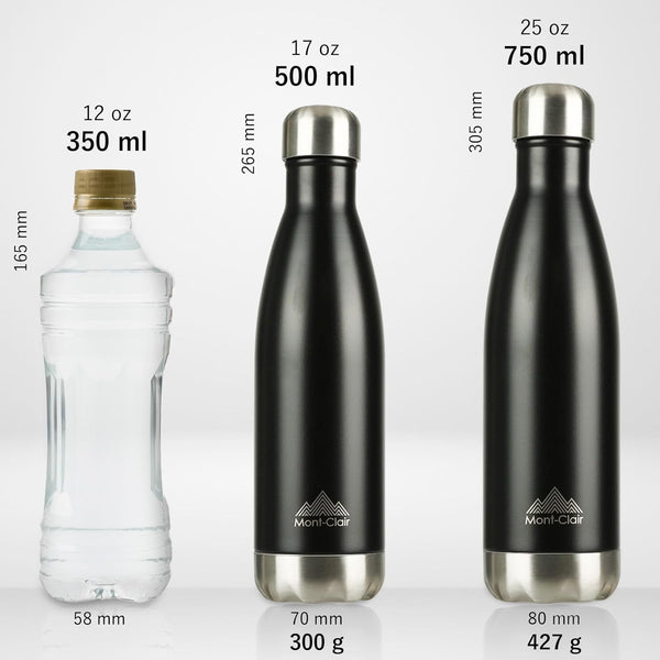 H2O Stainless Steel Water Bottle, Vacuum Insulated - BPA Free, 12H Hot & 24H Cold Drinks Bottle, Metal, 17 Oz Leakproof, Ideal for Adult, Kids,