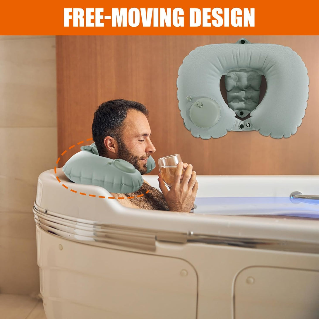 MABOZOO Inflatable Bath Neck Pillows for Tub & Shower - Head & Neck Support, Grey U-Shaped Travel Pillow for Airplane