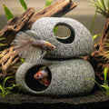 Aquarium Cave Decor - 2 PCS Natural Fish Tank Rocks for Betta Hideout and Shrimp Breeding, Hand-Polished Smooth Edges, PH Neutral, Ideal for 5-20
