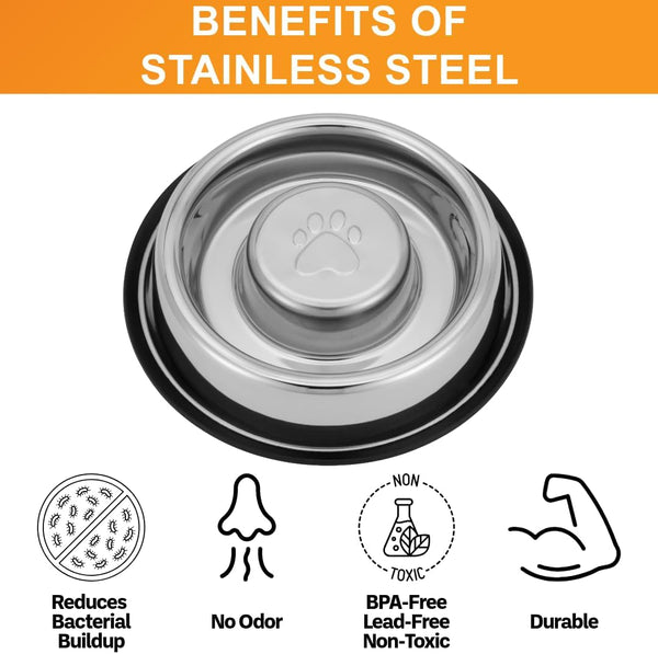 Neater Pet Brands Stainless Steel Slow Feed Bowl - Non-Tip & Non-Skid - Stops Dog Food Gulping, Bloat, Indigestion, and Rapid Eating (1-1/2 Cup)
