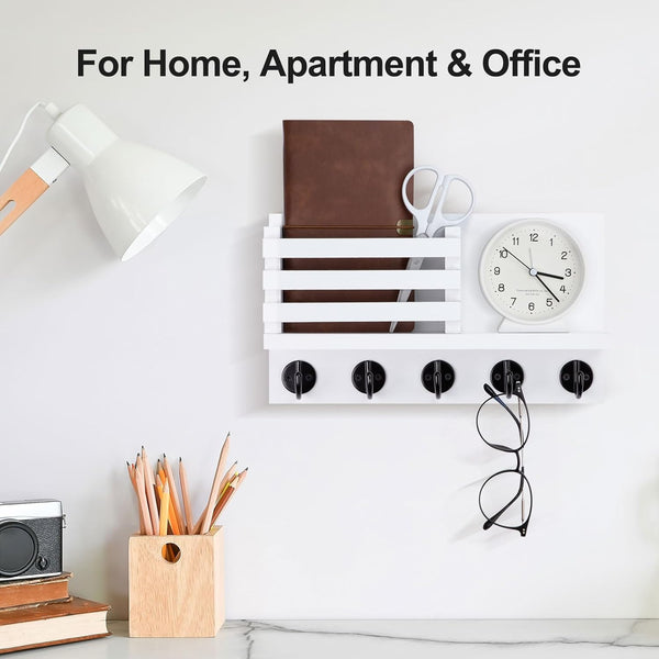 Key Holder for Wall â Decorative Wooden Mail Holder and Key Shelf with Mounting Hardware, Installation Guide â Paulownia Wood with 5 Metal Key