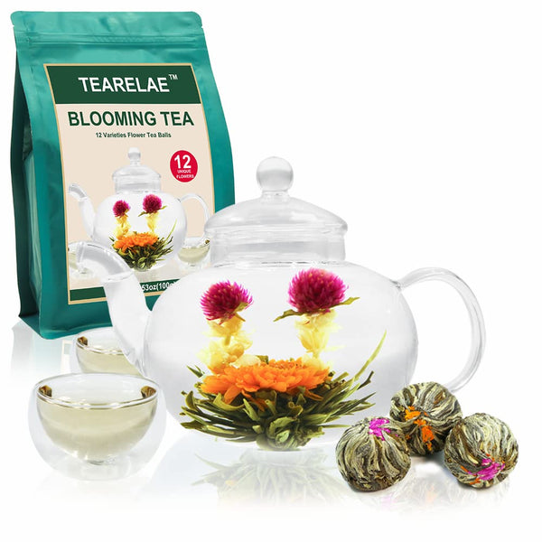 TEARELAE Blooming Tea Flowers - 12Pcs Individually Sealed Flowering Tea Balls - Hand-Tied Natural Green Tea Leaves & Edible Flowers - Gifts for
