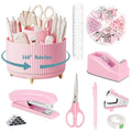 Pink Desk Organizers and Accessories 10Pcs Set with 360-Degree Rotating Pen Holder, Tape Dispenser, Stapler, Staple Remover, 1000 Staples, Tape,