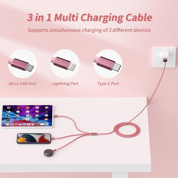 IDISON Multi Charging Cable(2Pack 4FT), 3 in 1 Charging Cable Nylon Braided USB Multi Charger Cable Universal USB Cable with Type C/Micro/Ip Port