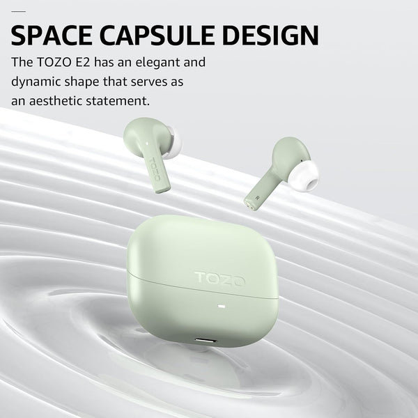 TOZO E2 Wireless Earbuds 10Mm Drivers with Powerful Bass, App Customize 32 Eqs, with 2 Mics AI Call Noise Cancellation, 30H Playtime, Bluetooth