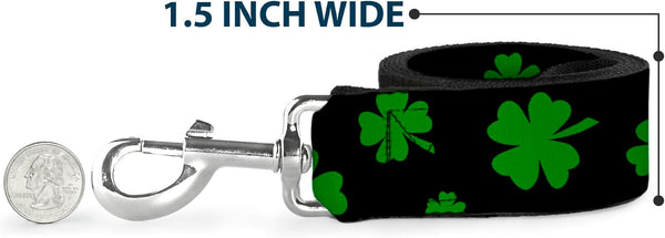 Dog Leash St Pats Clovers Scattered2 Black Green 4 Feet Long 0.5 Inch Wide