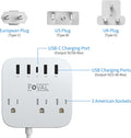 European Travel Plug Adapter, FOVAL EU UK US Power Strip with USB C and 4 USB Ports, 3 AC Outlets, Wall Mountable, 5Ft Extension Cord, Compact for