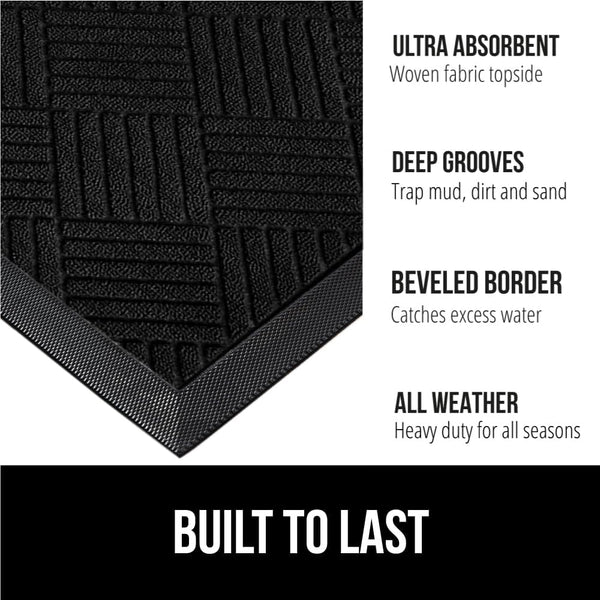 GORILLA GRIP 100% Waterproof All-Season Weathermax Doormat, Durable Natural Rubber, Stain and Fade Resistant, Low Profile, Indoor Outdoor Door