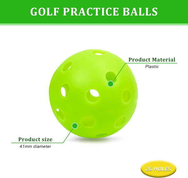Plastic Golf Balls Practice Limited Flight Golf Training Ball Hollow Swing Practice Indoor Golf Balls with Mesh Drawstring Bag for Backyard