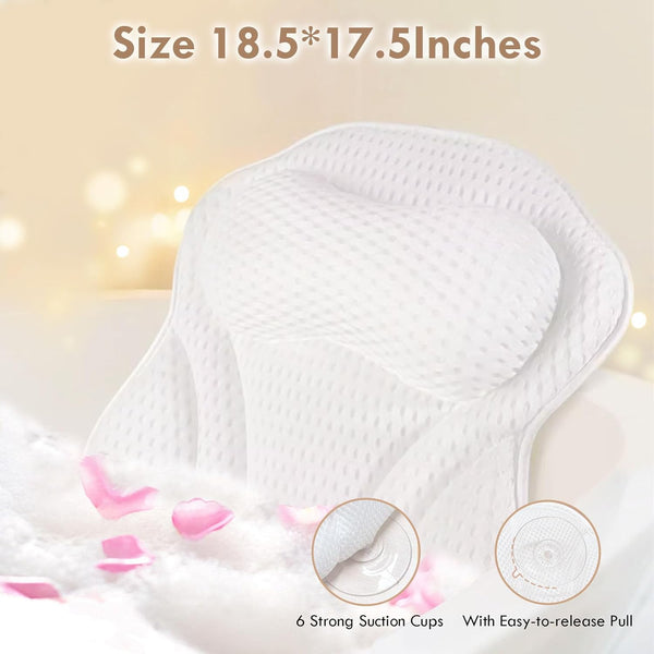 Bath Pillow for Tub,Ergonomic Head & Neck Support, Ultra-Soft 4D Breathable Mesh Bathtub Cushion Pillow,Non-Slip Suction Cups, Fast-Drying &