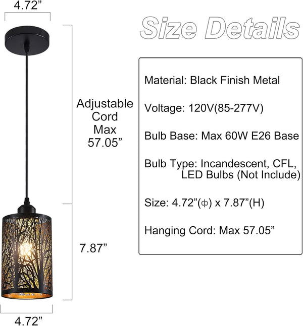Industrial Black Pendant Light Fixture Vintage Farmhouse Mini Black Gold Pendant Lighting Rustic Hollow-Carved Cylinder Pendant Light for Kitchen