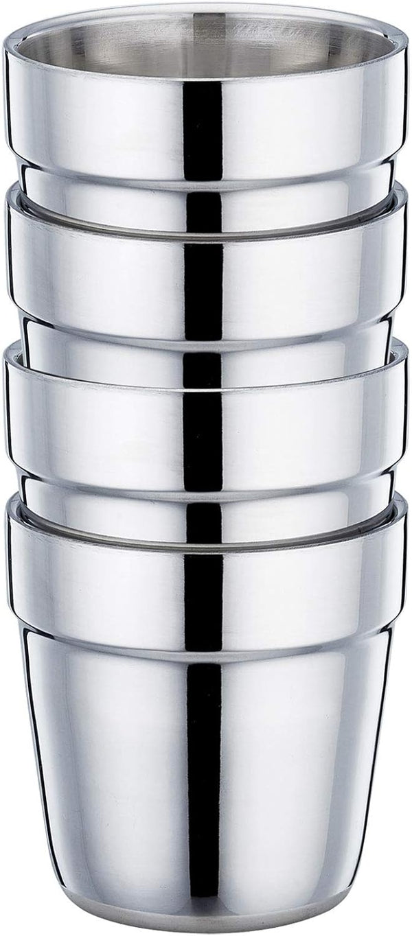 Teamfar Coffee Cup Espresso Cup Mug Set of 4, Double Wall Stainless Steel Tea Cups, Reusable & Stackable, Mirror Finish & Dishwasher Safe - 6 Ounce