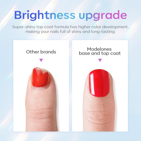 Modelones Gel Top Coat, 15 Ml 2025 Upgrade Super Shiny Base and Top Coat Set, Soak off Nail Lamp Acid Free No Wipe Clear Base Top Gel Nail Polish