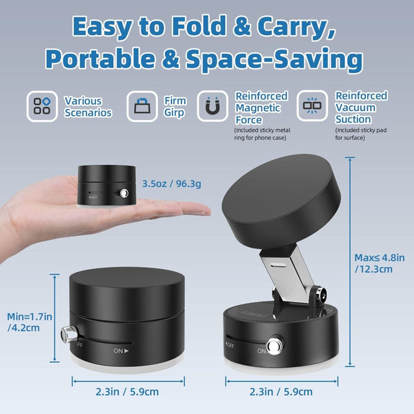 Fachooi Suction Cup Phone Mount Pro - Next-Gen Vacuum Magnetic Phone Holder for Car, 210Â° Adjustable Angle, Non-Slip Dashboard/Windshield Car