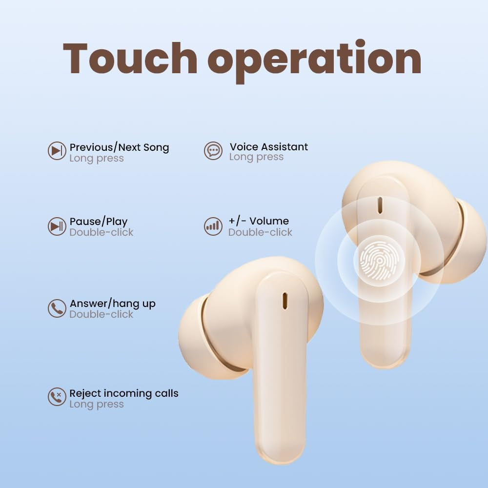 Wireless Earbuds Bluetooth, Ear Buds with Deep Bass, 48H Long Playtime, Power Display, IPX7 Waterproof in Ear Earphone with Mic for Phone Tablet Sports Workout (Off White)