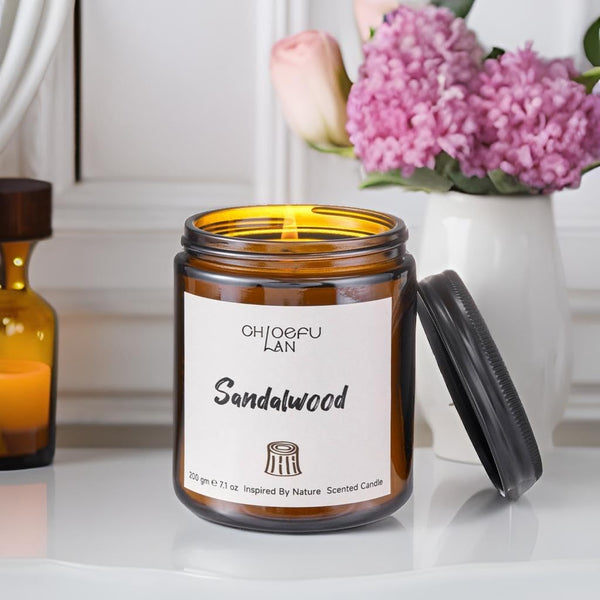 Chloefu Lan Sandalwood Candles, Luxury Candles for Home Scented, Highly Scented, Long Lasting & Non Toxic Candles, Natural Organic Soy Wax,