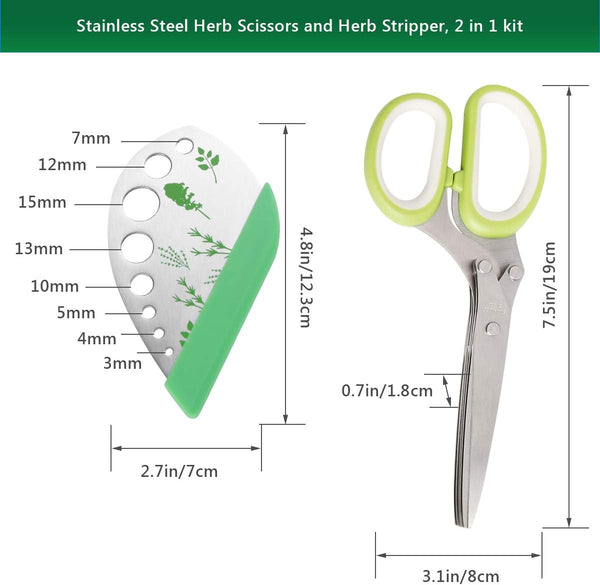 Herb Scissors Herb Stripper Set, Luxiv Stainless Steel Herb Cutter Tools 5-Blades Scissors with Herb Stripping Tool, Safe Cover, Cleaning Comb