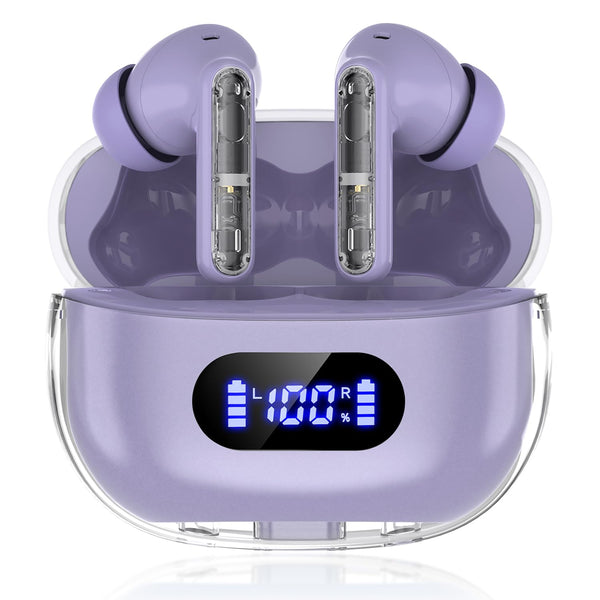 Purple Wireless Earbuds P1 PRO, Earphones Wireless Bluetooth Headphones with Clear Call Mics Ear Buds, Comfortable Fit, IPX7 Waterproof Long