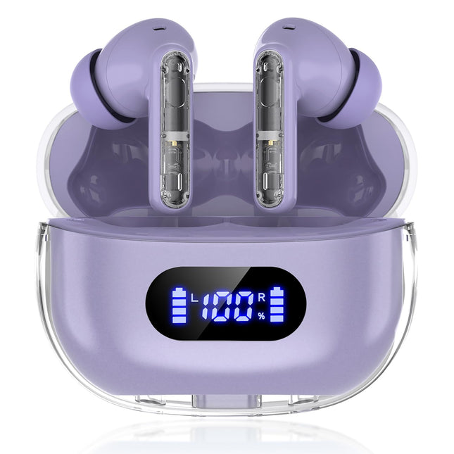 Purple Wireless Earbuds P1 PRO, Earphones Wireless Bluetooth Headphones with Clear Call Mics Ear Buds, Comfortable Fit, 