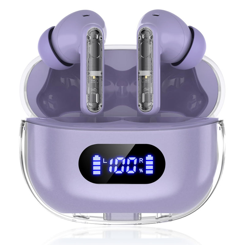 Purple Wireless Earbuds P1 PRO, Earphones Wireless Bluetooth Headphones with Clear Call Mics Ear Buds, Comfortable Fit, IPX7 Waterproof Long