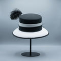 June'S Young Women Church Hats Formal Dress Derby Hats with Feather Elegant Bucket Hats (Black/White)