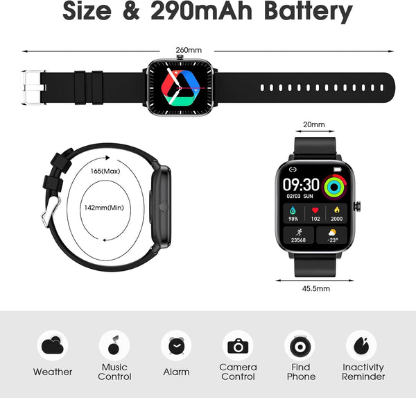 Smart Watch (Answer/Make Call): 1.85" Waterproof Fitness Trackers with 24-Hours Blood Pressure Heart Rate Spo2 Sleep Monitor Watches for Men