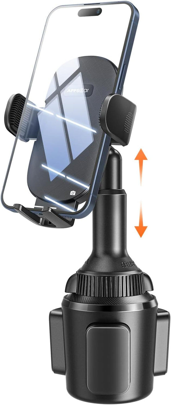 Apps2Car Universal Car Cup Phone Holder | Quick Extension Long Arm | 360Â° Swivel | Adjustable for Iphone, Samsung, Google, and All Smartphones |