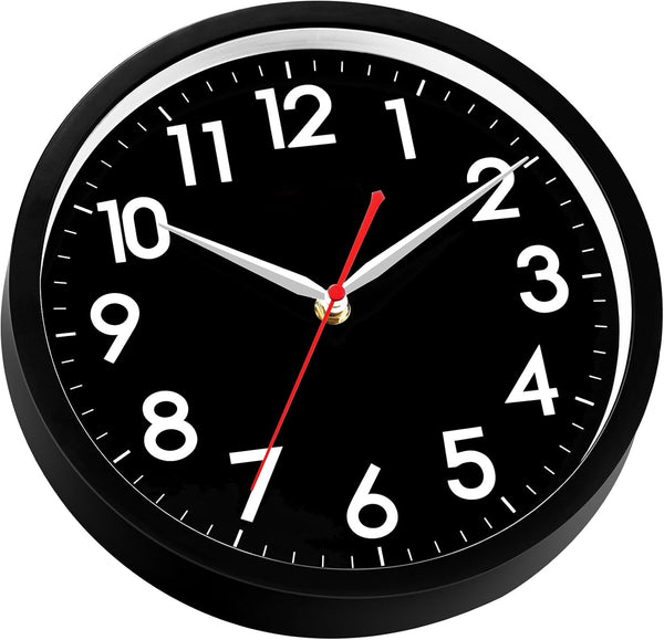 AKCISOT Wall Clock Modern Black Silent Non Ticking Wall Clocks Battery Operated 12 Inch, Small Analog Classic Clock Decorative for Bedroom,