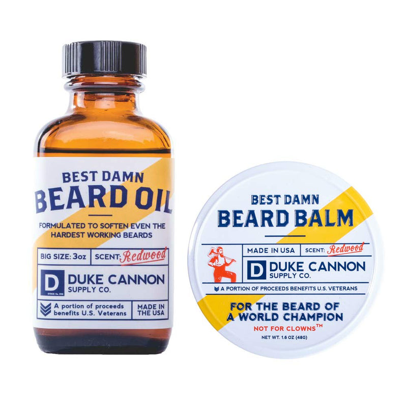 Duke Cannon Supply Co. Best Beard Bundle - 3 Oz. Oil & 1.6 Oz. Balm, Redwood Scent, Travel Size, 2-Piece Set