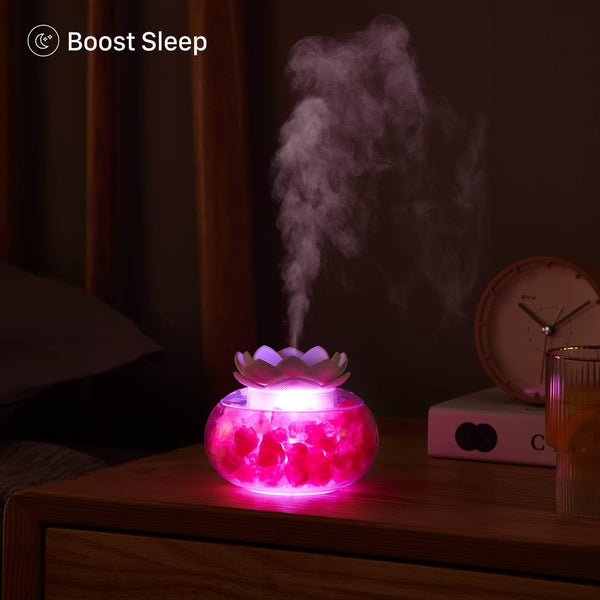 Oil Diffuser Salt Lamp Diffuser: Yeeque Aromatherapy Diffusers for Home Bedroom Office, Himalayan Pink Crystal, Cute Lotus, Auto Shut-Off, 7