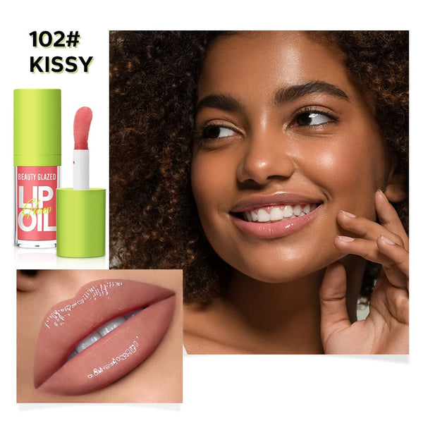 Beauty Glazed Big Brush Head Lip Oil, Ultra-Hydrating & Nourishing, Smooth Glossy Finish Lip Glow Oil, Shiny and Vegan Tinted Lip Gloss,