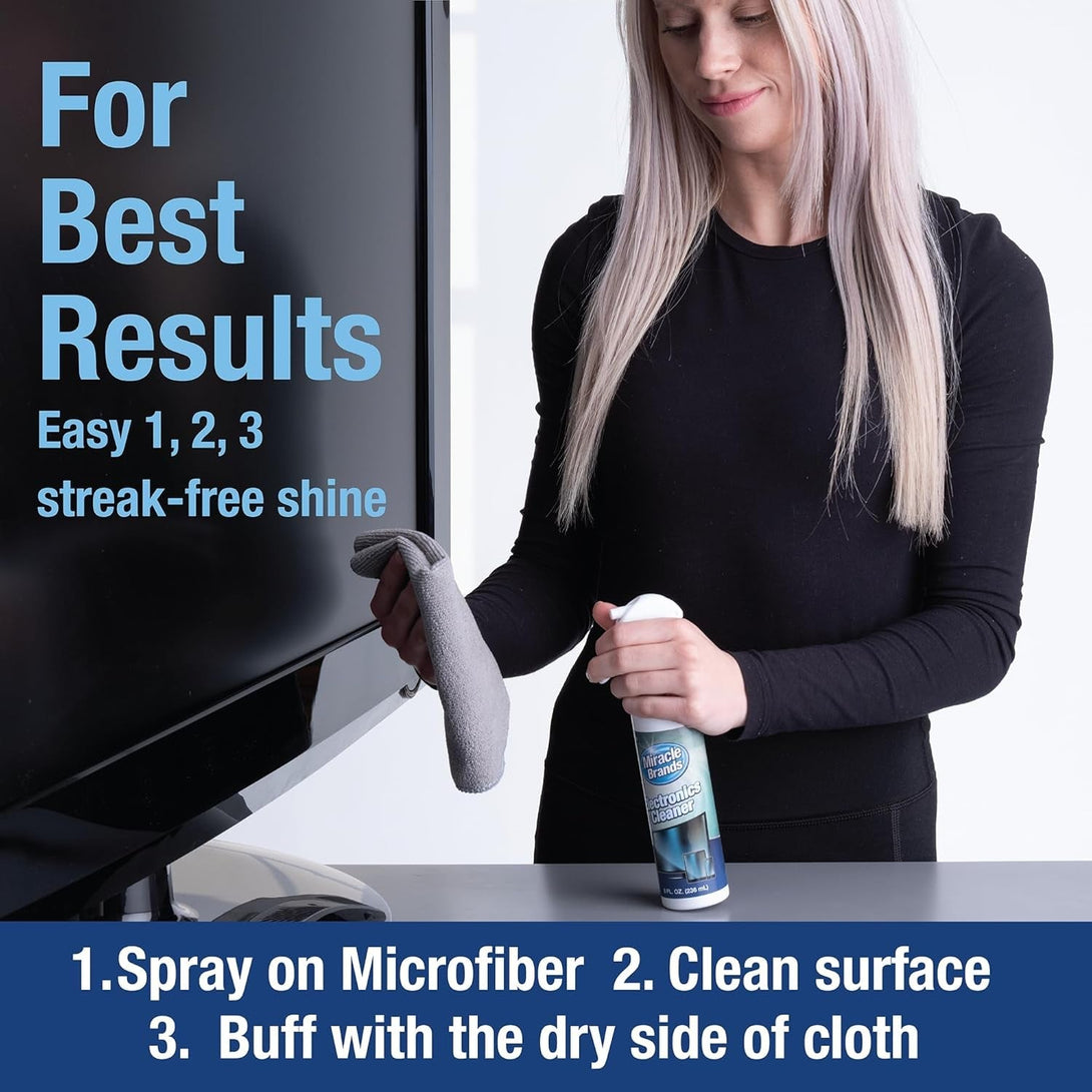 Miraclespray for Electronics Cleaning, Safe Multisurface Cleaner for Any TV, Phone, Monitor, Keyboard, Screen, Computer, Includes Microfiber Towel - 8 Ounce Kit