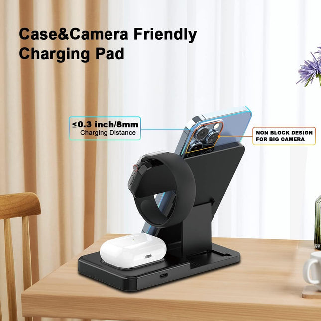 Iphone Wireless Charger Fast Charging 3 in 1, Wireless Charging Station for Iphone/Iwatch/Airpods, Portable Cell Phone C