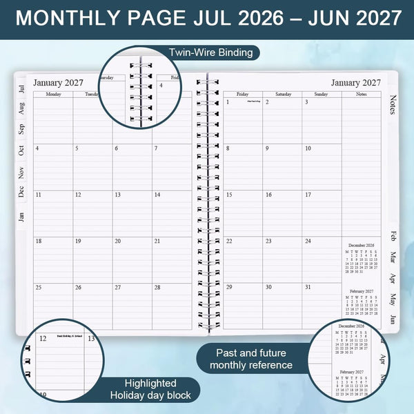 2025-2026 Planner - Weekly & Monthly Planner Runs Jul 2025 to Jun 2026, 6.25" X 8.25", 12 Monthly Tabs, 14 Notes Page, Plastic Pocket, Flexible