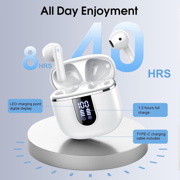 Wireless Earbuds, Bluetooth 5.4 Headphones in Ear Buds, Hifi Stereo Wireless Earphones with 4 ENC Noise Cancelling Mics, 40H Headphones with IP7